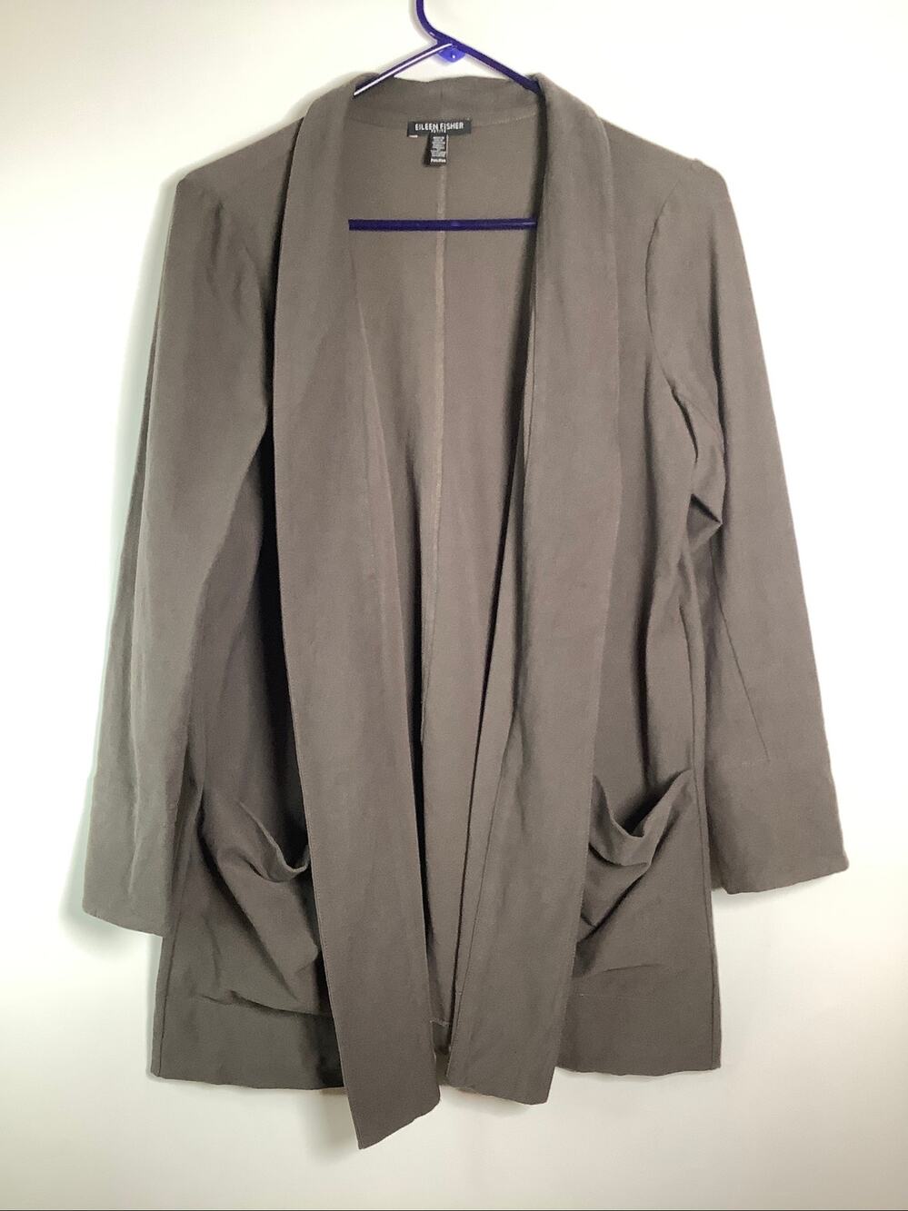 Eileen Fisher Women's PM Stretch Crepe Brown Open Front Blazer Jacket HR13-22